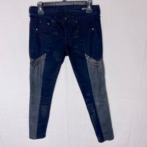 Rag & Bone Dark Wash Coated Denim Low Rise Skinny Jeans W Grey Side Pieces 26